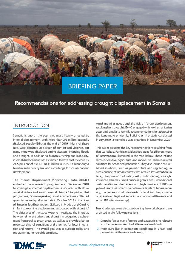 Recommendations for addressing drought displacement in Somalia
